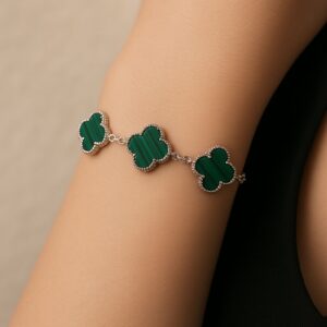 925 Ayar Gümüş Yeşil Yonca Figürlü Bileklik